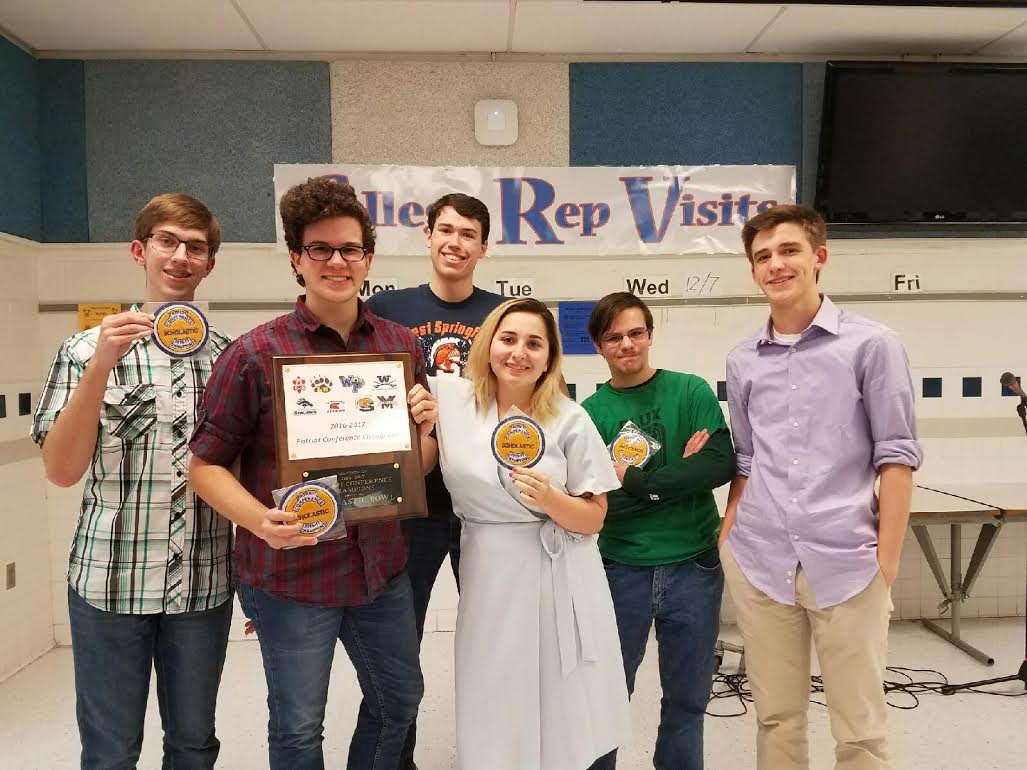 The WS Scholastic Bowl team at the Patriot Conference Championship this past January. The team competes against schools in answering general knowledge questions. All the questions that are asked are all random, so for the team it can be difficult because you can never be one hundred percent prepared. To be as ready as possible, the team reviews old question sets.