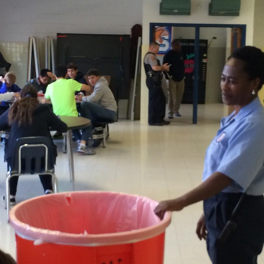 Deborah Acheampong is doing just one of her daily duties as a custodian here at WS: the after-lunch clean up. Acheampong has one of the most difficult jobs in the school.