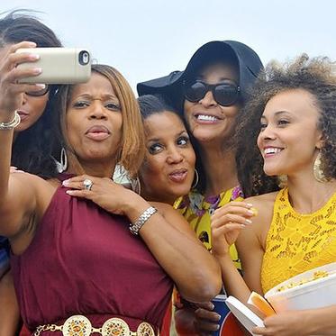 The cast of The Real Housewives of Potomac try to bond by taking a selfie before the stress of cameras, fashion, and drama take over their lives.