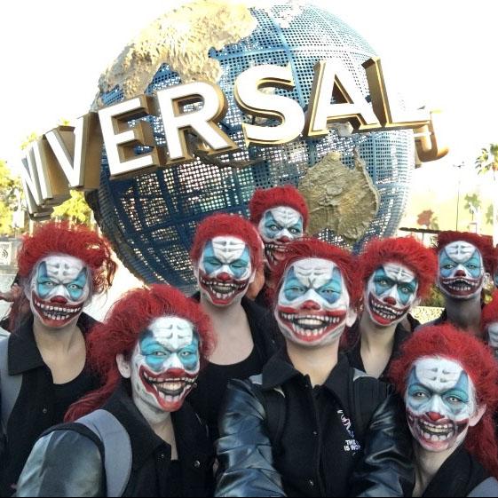 WSDT poses in front of the Universal Studios globe in Orlando in full constume makeup.