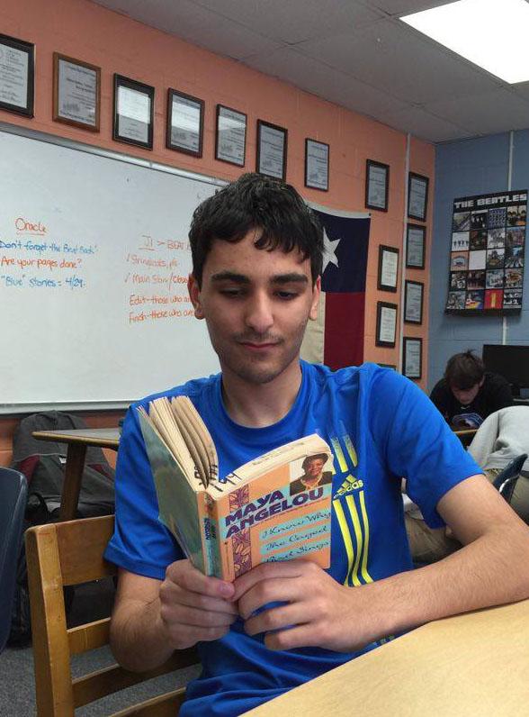 Junior Adam Golub is reading I Know Why the Caged Bird Sings, a book that discusses sensitive topics.