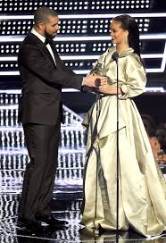 Drake and Rihanna on stage at the 2016 MTV VMAs in August.