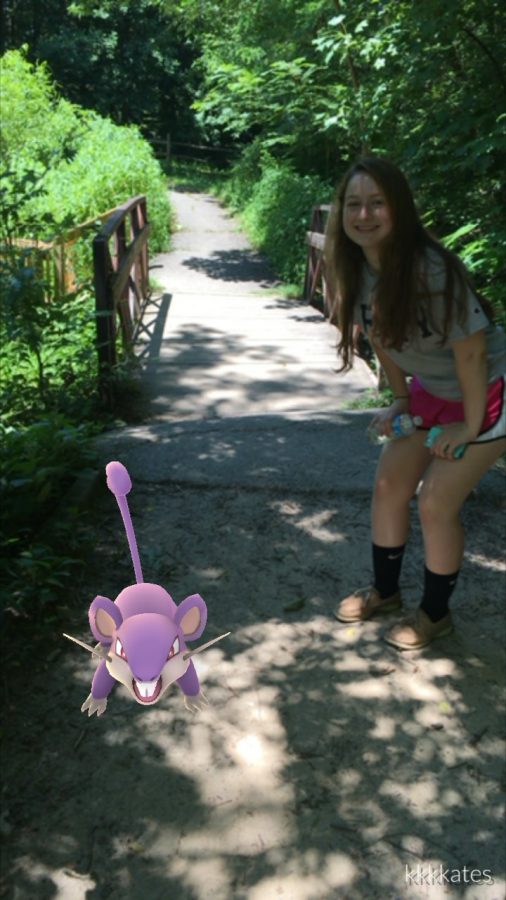 Sophomore Julie Freeman with a wandering Rattata.
