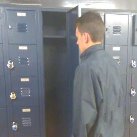 Left: Sophomore Max Cheshire stands before an open locker in the boys locker room. Because of construction, athletes participating in winter sports will no longer have sports lockers to store their belongings. 