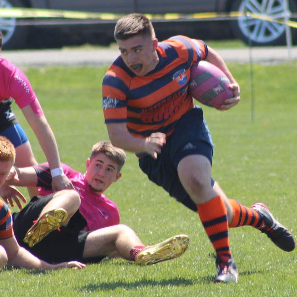 Senior Sean Rondeau in a West End Rugby game. Rondeau has played for WS Football all four years and is entering his second season on West End.