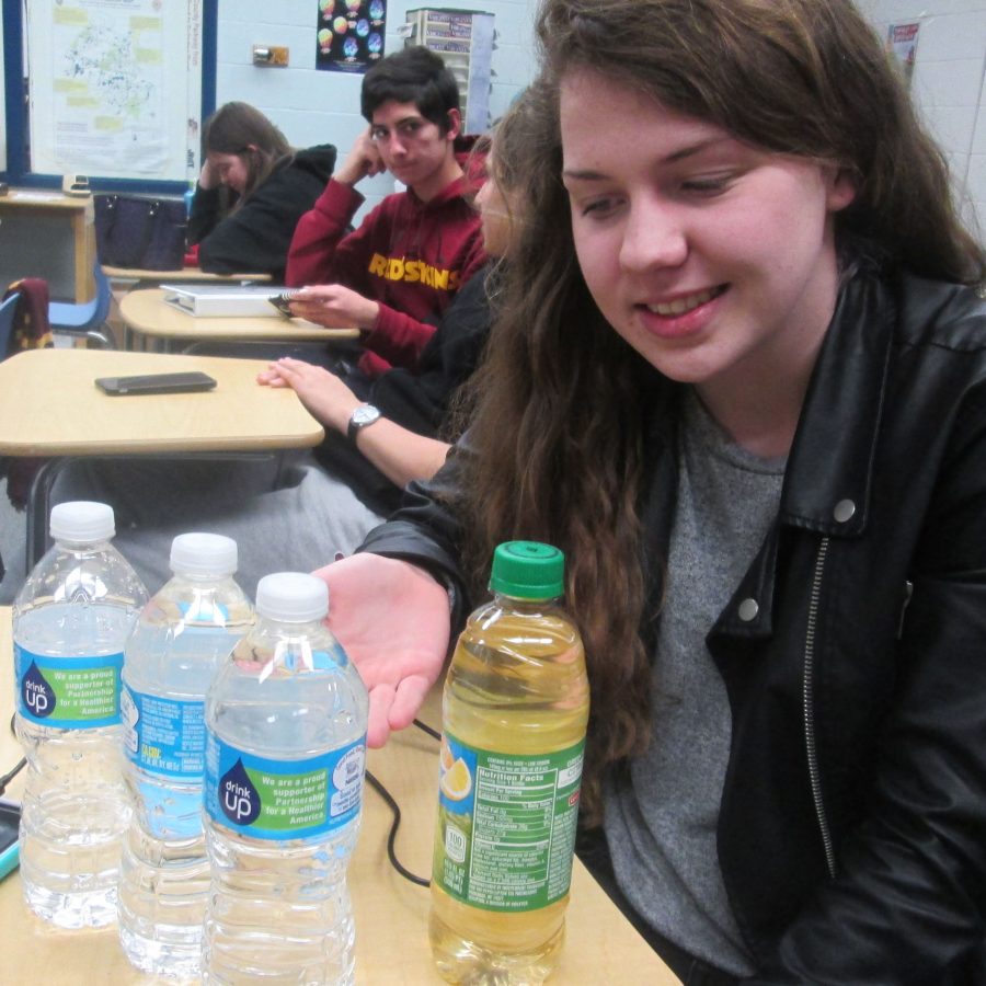 Sophomore Sydney Anderson brings multiple water bottles to school becaue she does not trust the water that comes out of the school’s water fountains. She would rather carry around all those bottles than drink the school’s water.