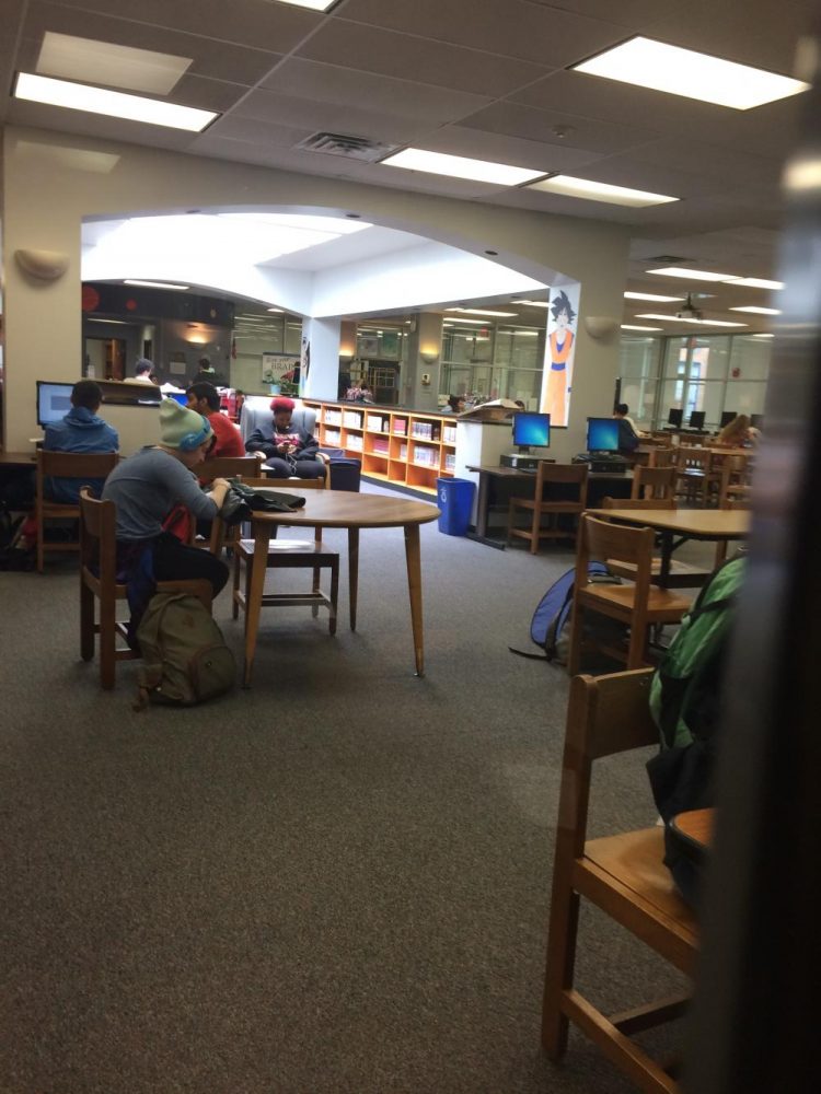 Students choose to spend time doing things in the libary such as, looking at social media on their phones, doing homework for the next class they are going too, or catching up on some well needed sleep. 