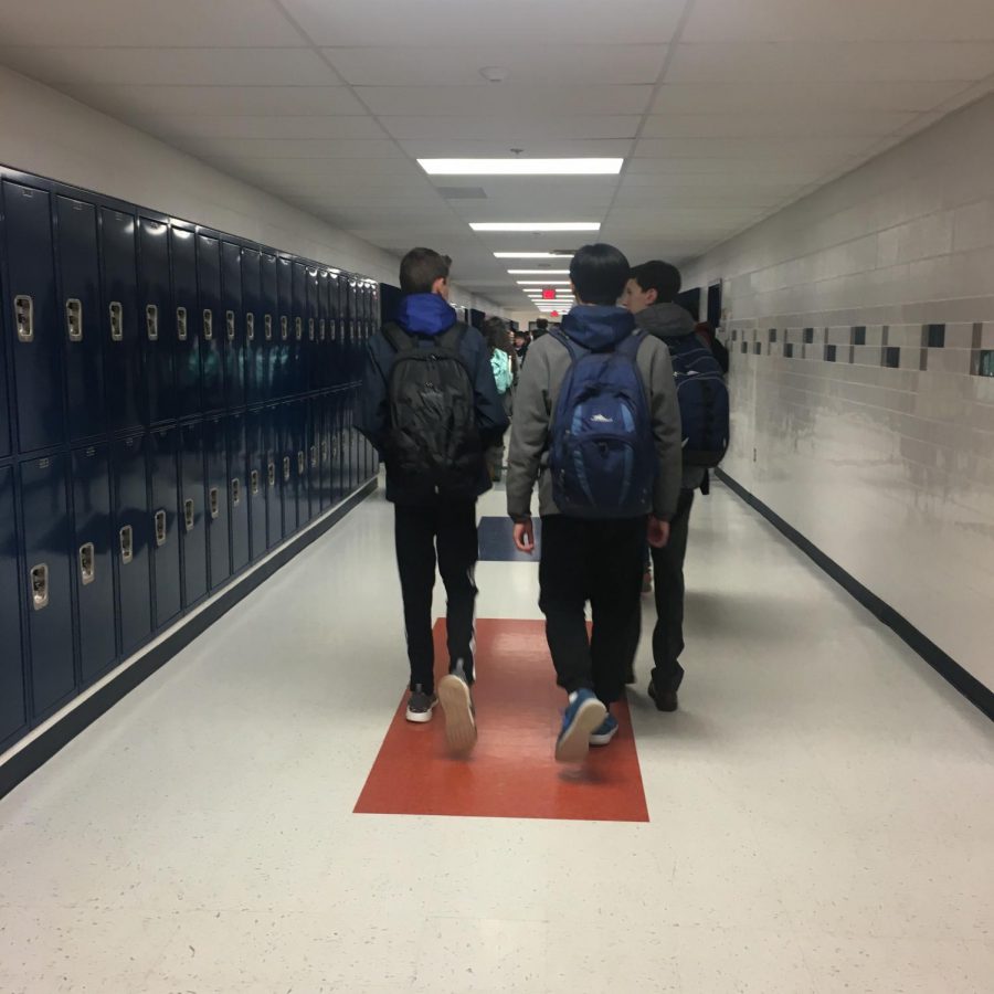 Students walking together in the new wing of WS, which opened after winter break.