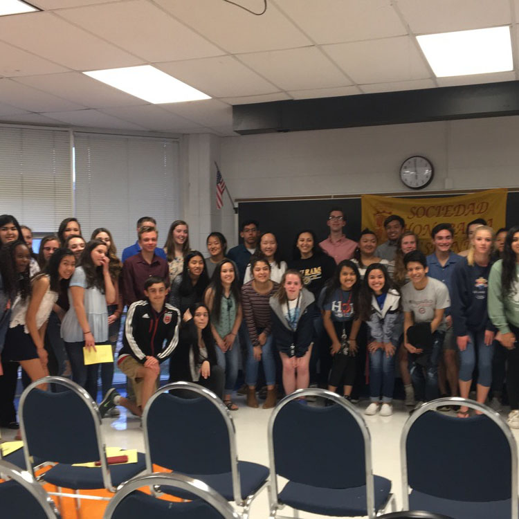 Spanish Honor Society students pose at a recent meeting.