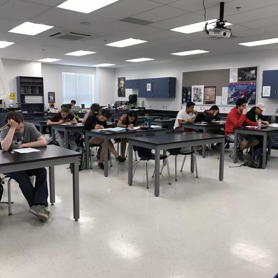 Students prepare for AP exams by taking practice exams. This time of the year is often the most stressful for students as they have to prepare for AP exams as well as balance classwork.