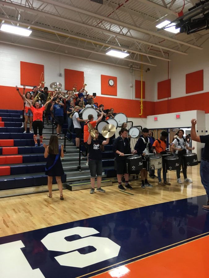 At the annual Homecoming Pep Rally, the band plays to energize the student body. They earned acclaim for spirit during football season.