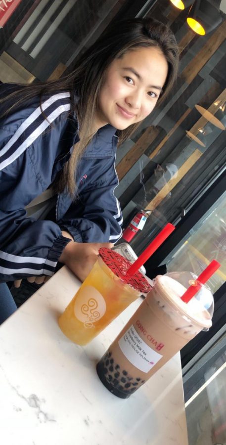 Junior Yumi Kim drinks bubble tea at Gong Cha, a new bubble tea shop in Annandale.