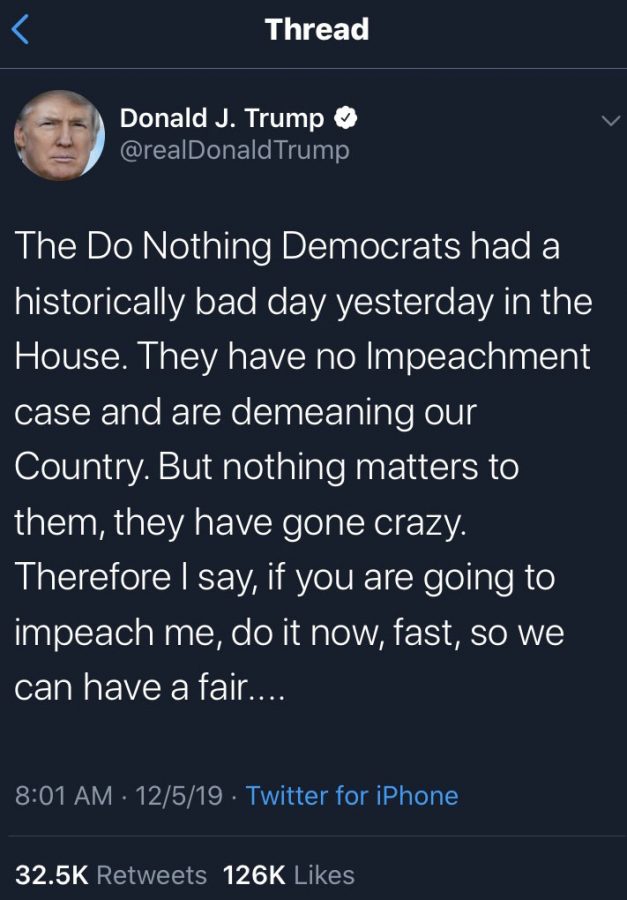 Trump criticized the methods used in the impeachment inquiry via Twitter on December 5.