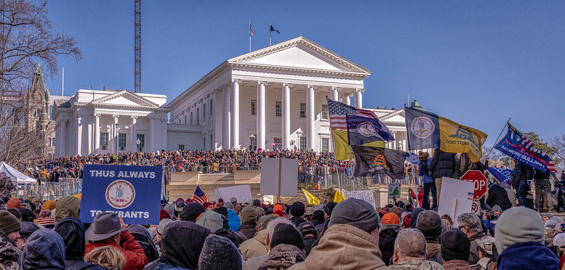 Supporters of the 2nd Amedment gather at the state capitol in Richmond on Virginias Lobby Day on January 20th. Thousands of gun owners and advocates from Virginia and states across the US came out to protest Governor Ralph Northams newly proposed gun legislation. Weapons were banned on capitol grounds, but an even larger number assembled outside the fence carrying an arsenal of the military style weapons the current administration intends to ban.