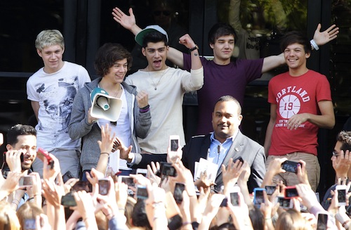 Boy band One Direction interacting with fans in LA, California. 