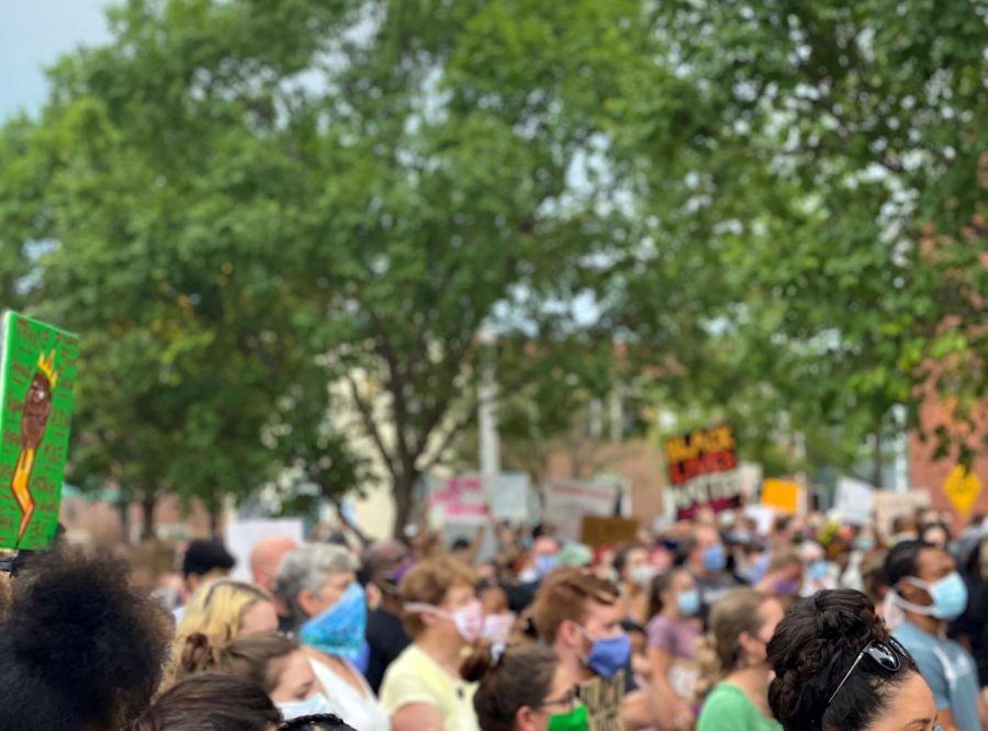 Demonstrators during the Black Lives Matter protest at the Charles Houston Recreation Center in Alexandria on June 5th. Hundreds of protests have been organized around the country calling for racial equality in the past few weeks as a part of the Black Lives Matter movement. 

