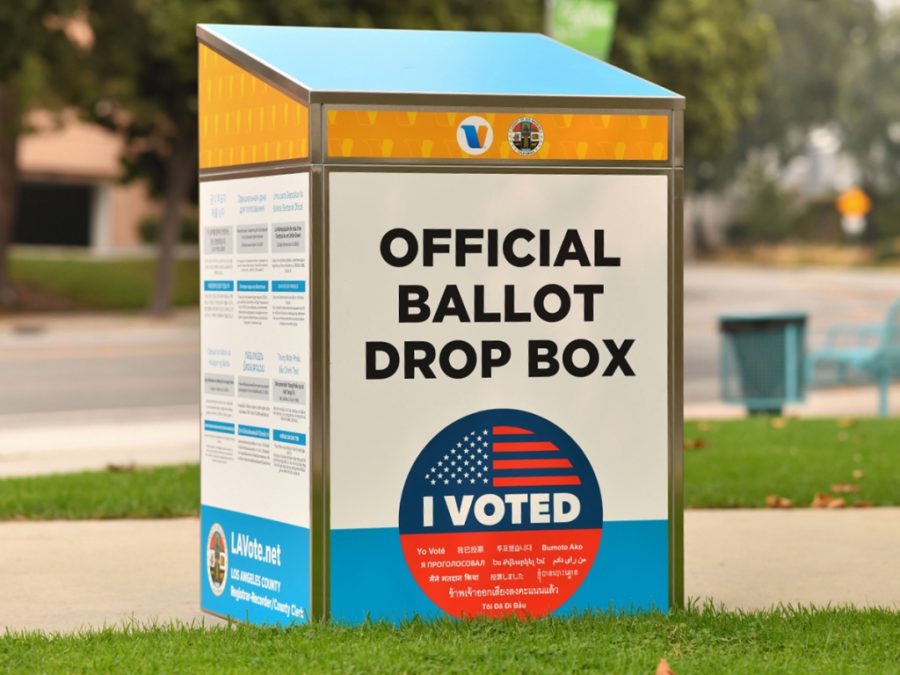 An official ballot drop box is set up in Los Angeles on September 12, 2020, ahead of the November 3 presidential elections.