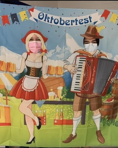 Oktoberfest had a photobooth that featured traditional lederhosen. Students took photos along with the other festivities during the event.