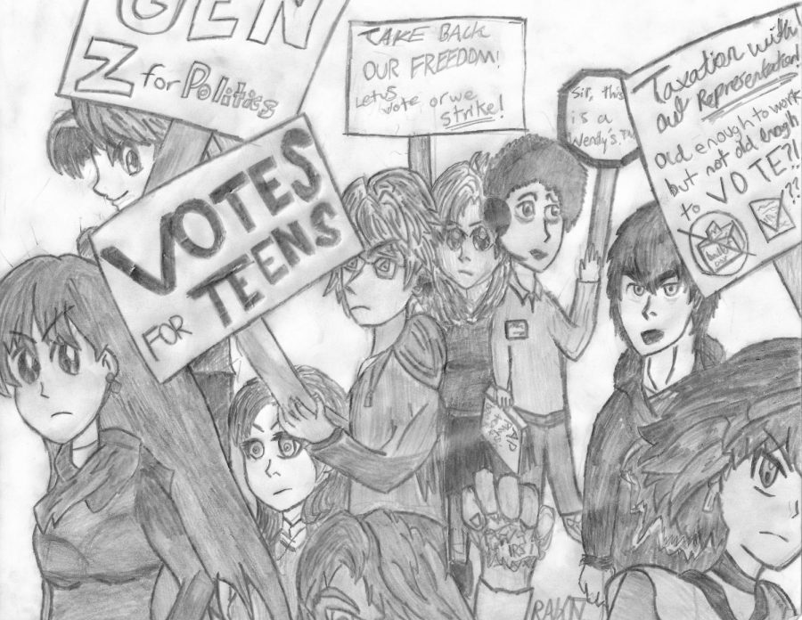 A political cartoon depicting brave soldiers fighting for child voting rights nationwide. If your local community isnt holding any teen voting rallies in the near future, start one.