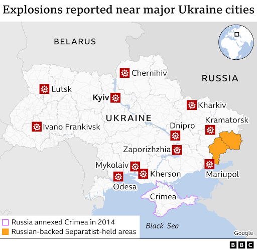 Due to the attacks, gas stations, border crossings, buses, roads, and railines have faced masses of people as they are trying to protect themselves by leaving Kyiv and the country.