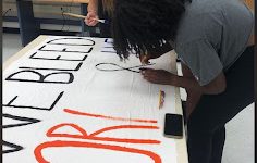 The BeReal goes off at any time during the day, and each day it’s completely random. The leadership class was in the middle of making signs for the football game student section when their BeReal went off.
