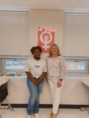 Senior Teresa Andrews and Women’s History teacher Joanne Pendry wore white for the Women’s History Month spirit week, which celebrates suffragists. The color white signifies the virtue suffragists brought to public life to promote their cause.