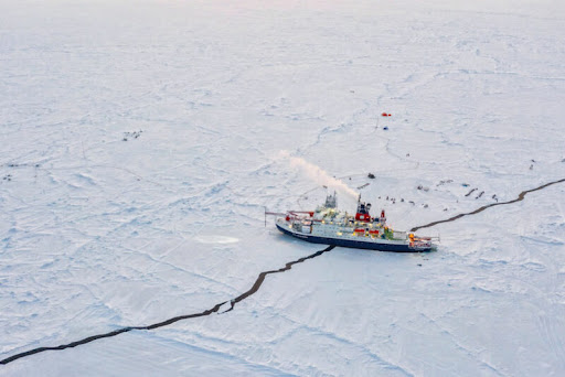 In preparation for construction of drilling sites and pipelines, ships scout the Alaskan oil reserve.
