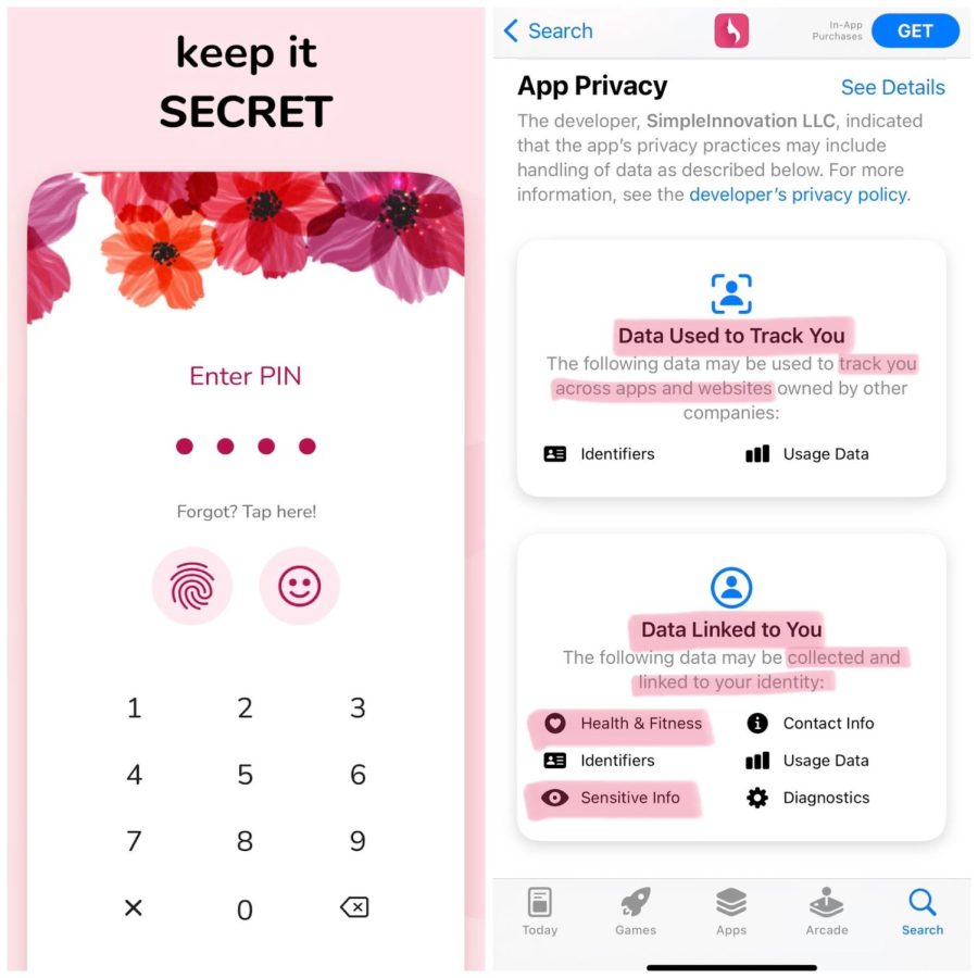 In the App Store, My Calendar is advertised as secure because it has pin, Thumb ID, and Face ID options. Despite these additional safety features, the app tracks and links personal data as seen in the App Privacy section. This demonstrates how important it is to be mindful of terms and conditions, particularly for something as personal and sensitive as menstrual data.