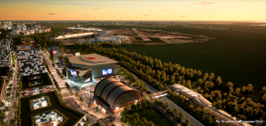 An illustration of the proposed entertainment district in the City of Alexandria.